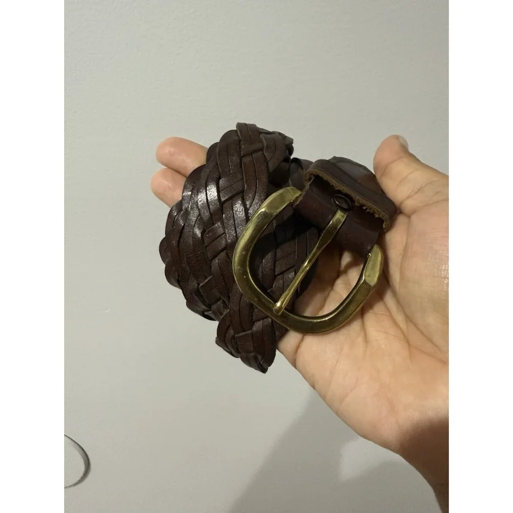 Womens Brown Genuine Leather Braided Belt Brass Buckle Size 40 Argentina 45